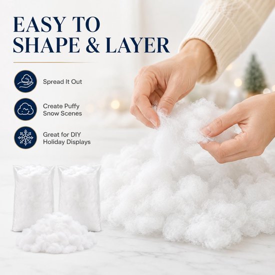 2 zakken nep-sneeuwdecoratie pluizige kunstmatige katoenvezel pluizige nepwolken zachte sneeuwdeken voor ambachten mantel dorp Kerstmis winter indoor woondecoratie (wit) — afbeelding 4