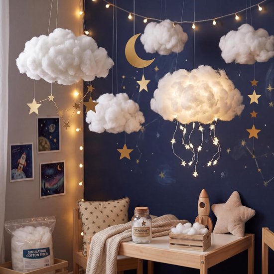 2 zakken nep-sneeuwdecoratie pluizige kunstmatige katoenvezel pluizige nepwolken zachte sneeuwdeken voor ambachten mantel dorp Kerstmis winter indoor woondecoratie (wit) — afbeelding 3