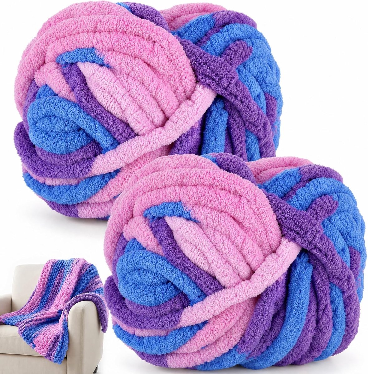 Wol om te breien, 250 g x 2 stuks, chunky garen voor handbreien, wollige zachte wol, XXL-armbreiwol voor het haken van dekens, sjaals, mutsen, huisdiernest (A34 bosbessen)
