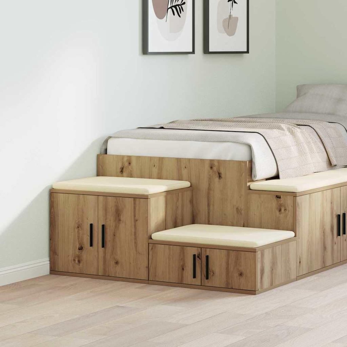 Opbergkast, 2 stuks, Artisan-eiken, 103 x 41 x 40 cm, moderne opbergkast met deuren en open planken, voor woonkamer, eetkamer, hout, duurzaam, stijlvol