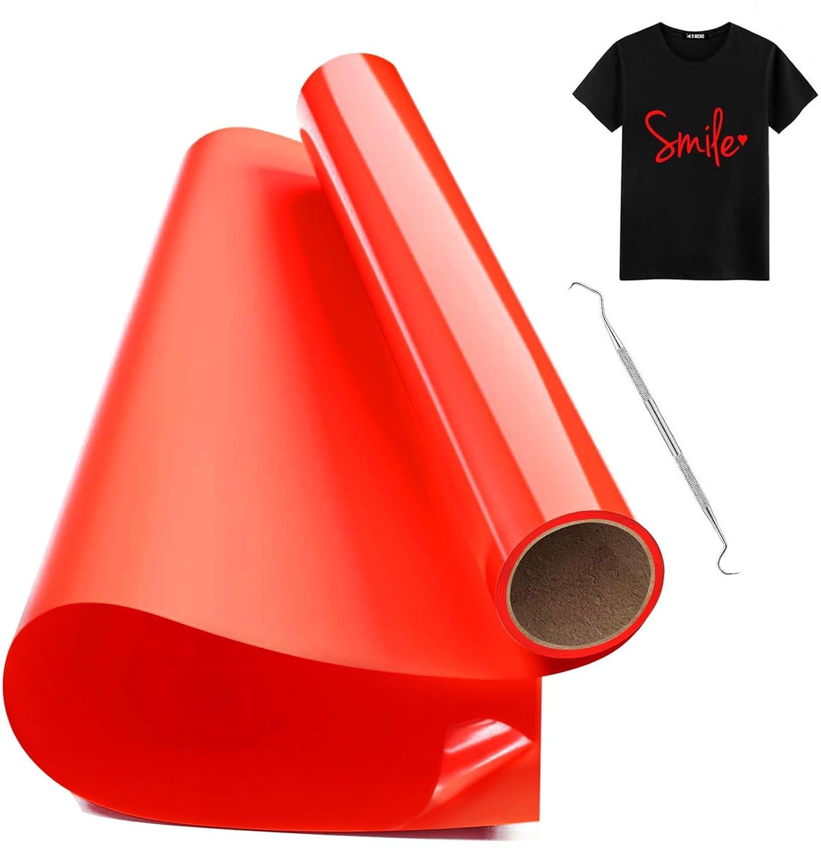 On Vinyl Rood, 30.5cm x 150cm Opstrijkbare Vinylrol Voor Stoffen met Wiedgereedschap, Heat Transfer Vinyl, Flex Folie Rood Voor T-Shirt DIY