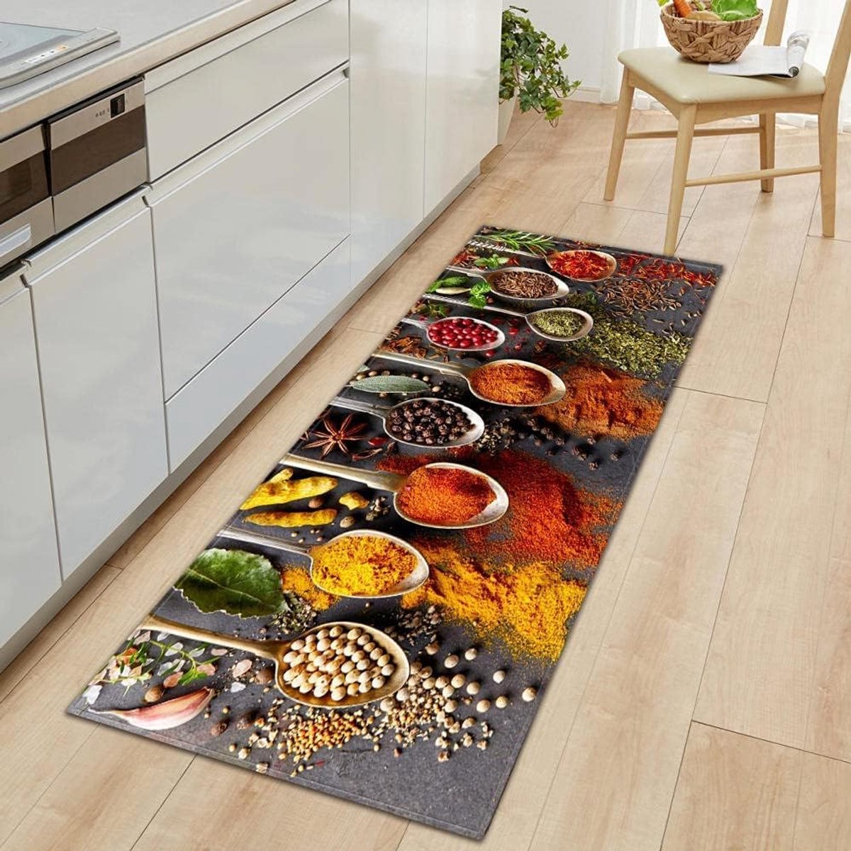 Keukenmat, Tafelgerei & Specerijen 60 x 180 cm Bad Anti-slip Vloerkleed Deurmat Oliebestendige Wasbare Vloermat voor Keuken Kantoor Woonkamer Slaapkamer Badkamer