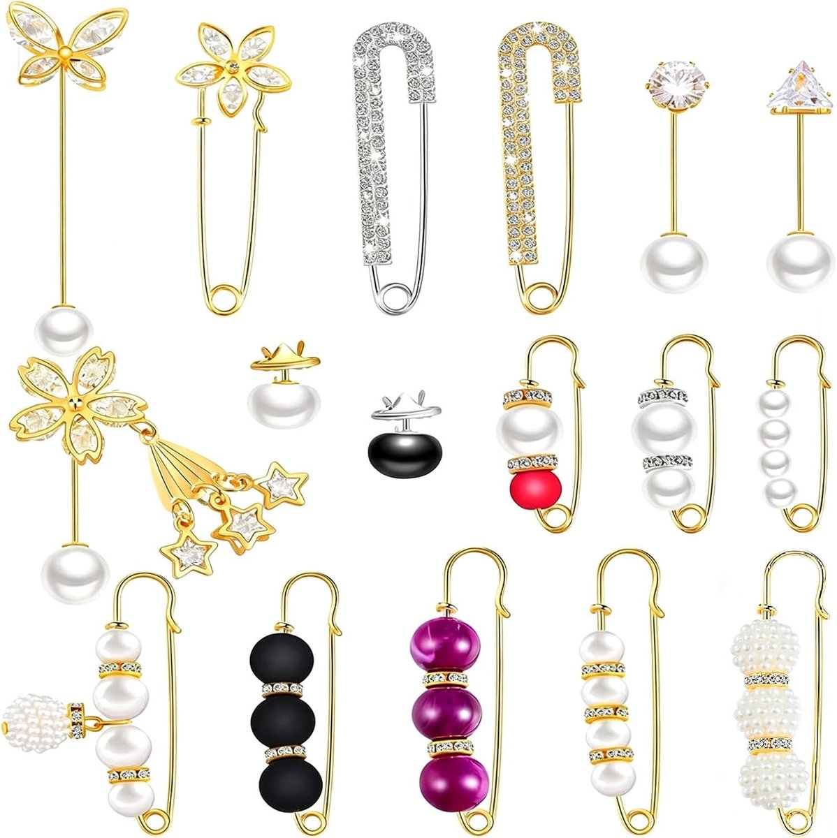 Set Van 17 Vintage Veiligheidsspelden Met Imitatie Parels en Strass, Multifunctionele Broches Voor Dames, Bevestigingsclips Voor Vestjes en Sjaals