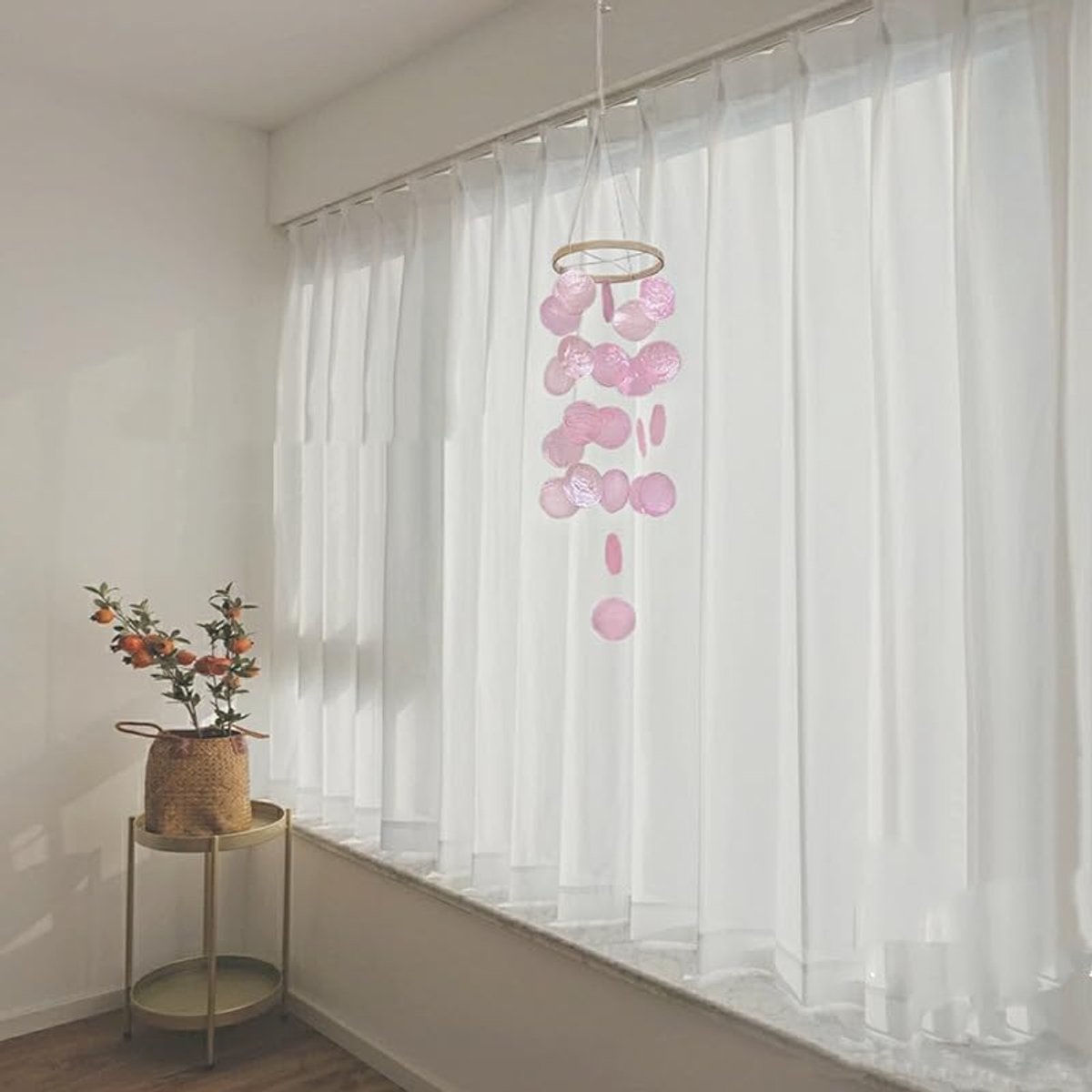 Boho decoratieve schelp dromenvanger slingers Capiz schelp windgong voor buiten 73 cm lengte hangend ornament wandhanger geschenken voor terras, tuin, binnenplaats decoratie - roze