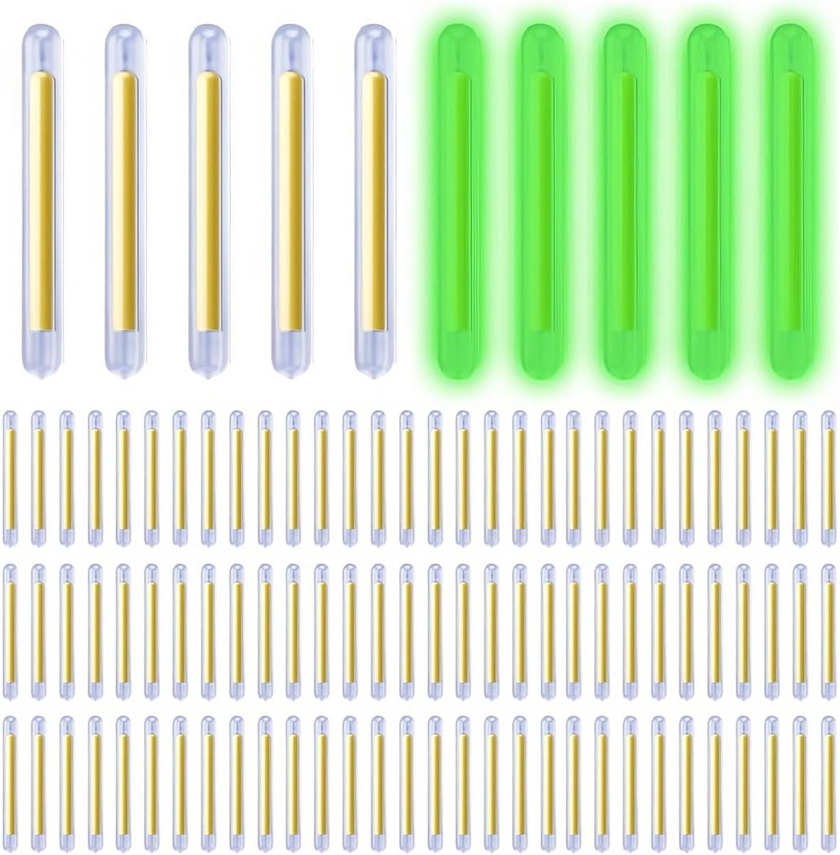 100 stuks lichtstaven voor visserij, fluorescerend licht, 4 x 38 mm, lichtstaaf voor vissen, glow stick vissen, nachtvissen, fluorescerende lichtstaven
