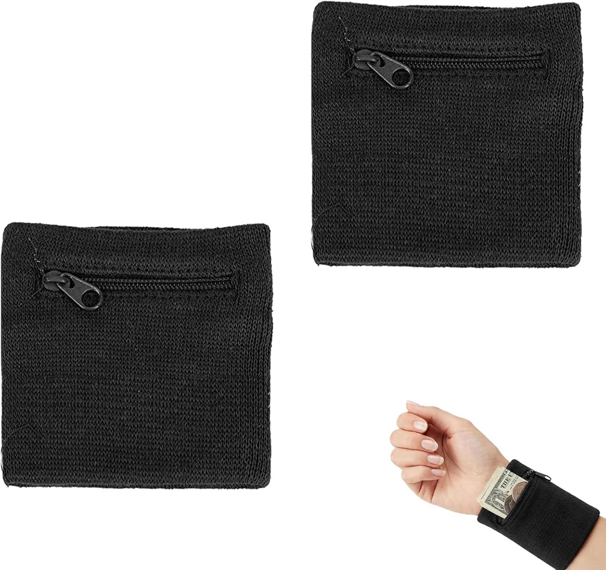 Zweetband met ritssluiting 2 stuks – katoenen sportpolsband met ritszak – elastische zweetpolsband voor joggen, basketbal, fitness – uniseks zweetarmband met opbergvakje