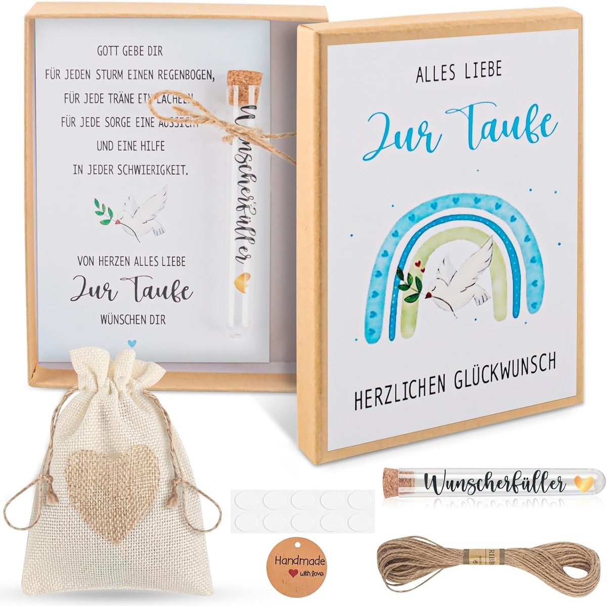 Baptismal Geschenkset met Geldgeschenken, Doopkaarten, Cadeauboxen en Jute Tassen voor Jongens en Meisjes