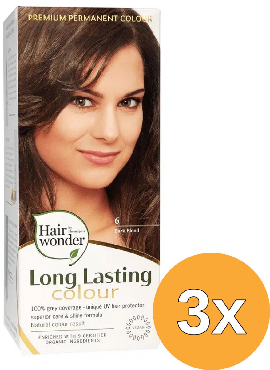 3x Hairwonder Long Lasting Colour 6 Dark Blond (100 ml)