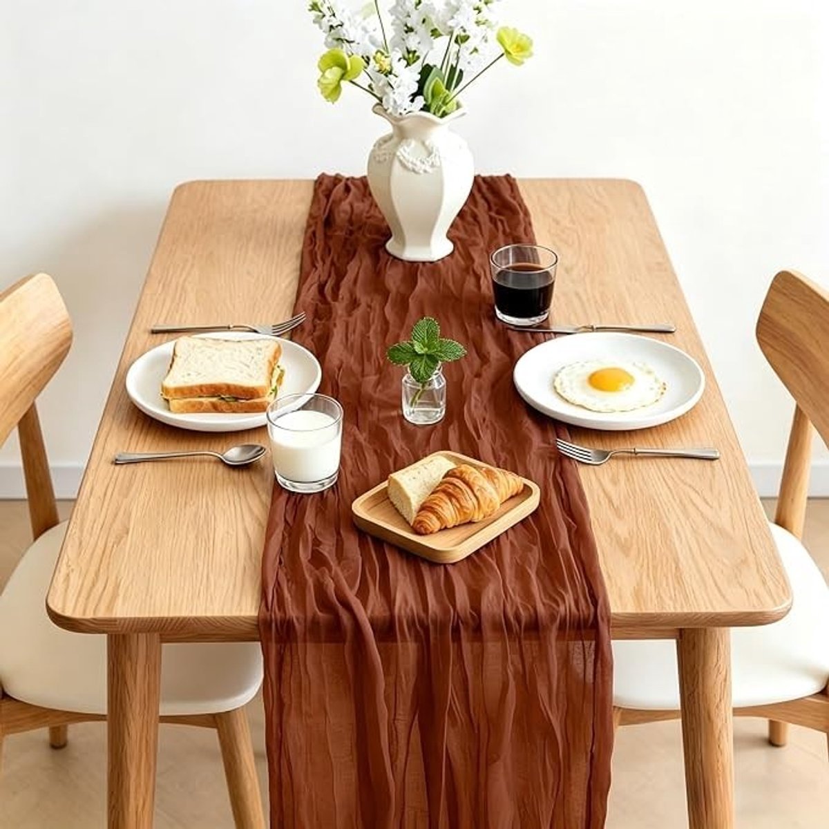 Livatto Kaasdoek Tafelloper Roestrood 300 x 90 cm – Boho Gaas Tafelloper voor Bruiloften en Feesten