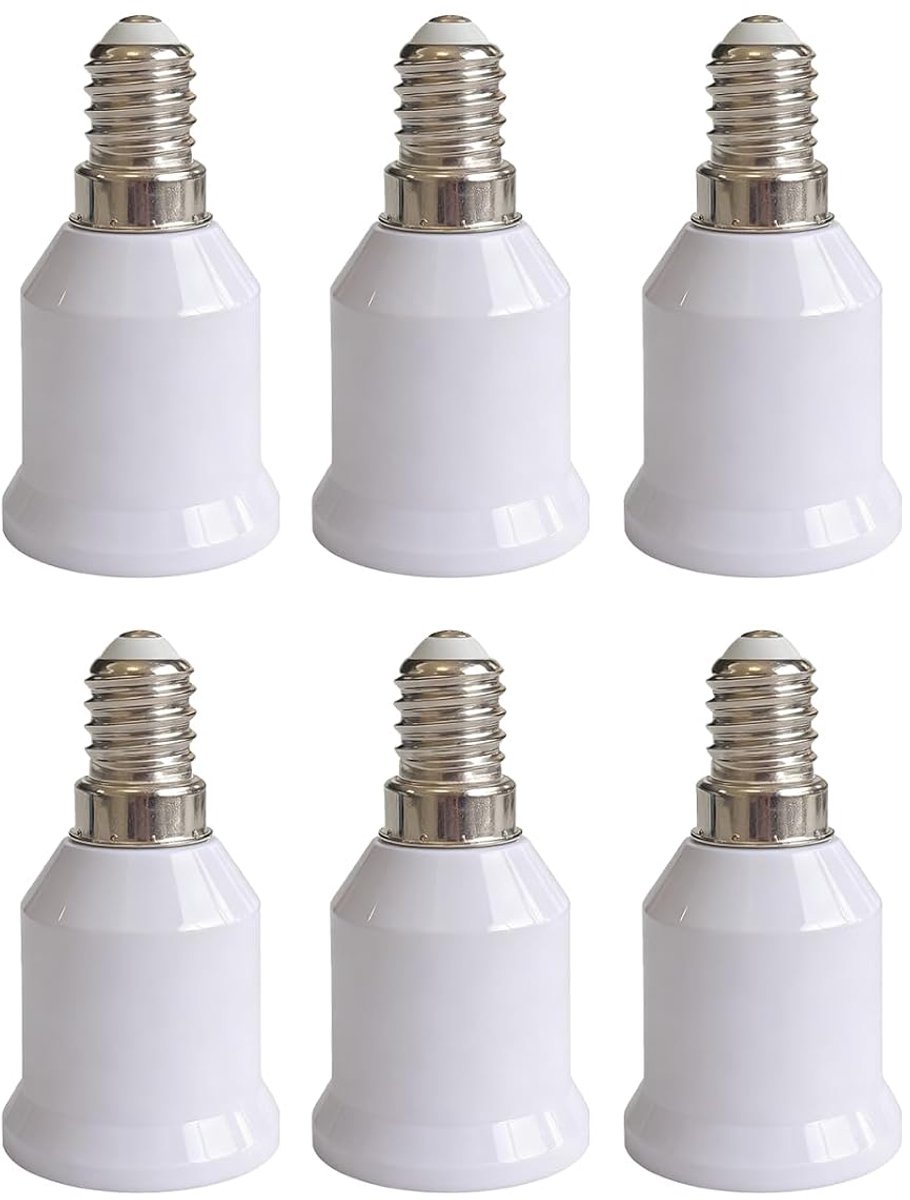 6 x E14 naar E27 sockeladapter, 6 stuks, universele converter voor led, halogeen, gloeilampen en CFL, voor tafel- en plafondlampen