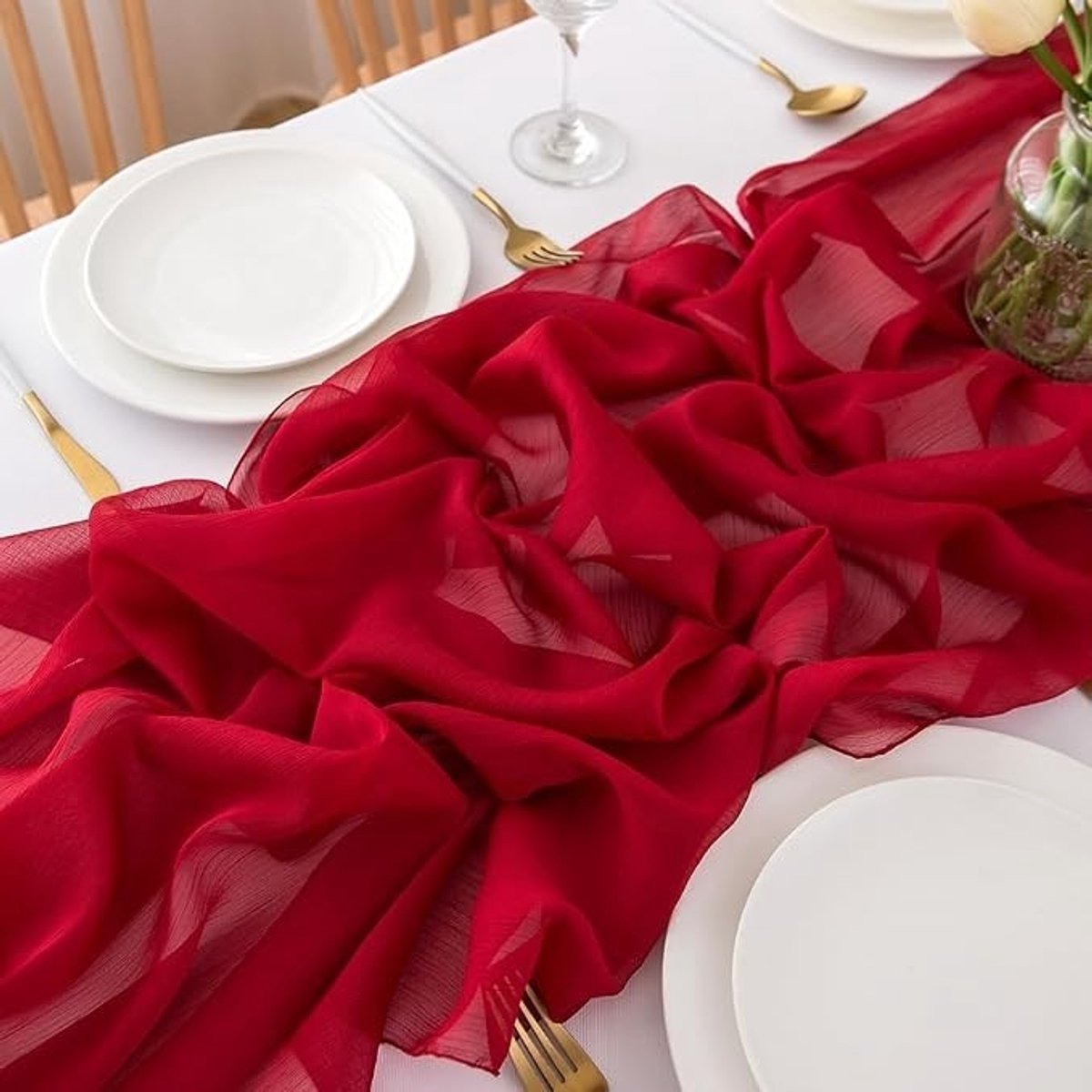 Livatto Rode Chiffon Tafelloper 3 meter - Elegante Tafeldecoratie voor Bruiloft en Feest
