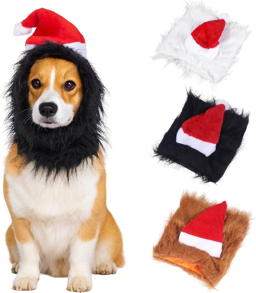 Kerstmuts Feestelijke Huisdier Kerstman Muts Klassiek Kerstkostuum Leeuwenmanen voor Katten en Honden Zachte Comfortabele Verstelbare Pasvorm Vakantie Accessoire voor Familiefoto's, Feesten en