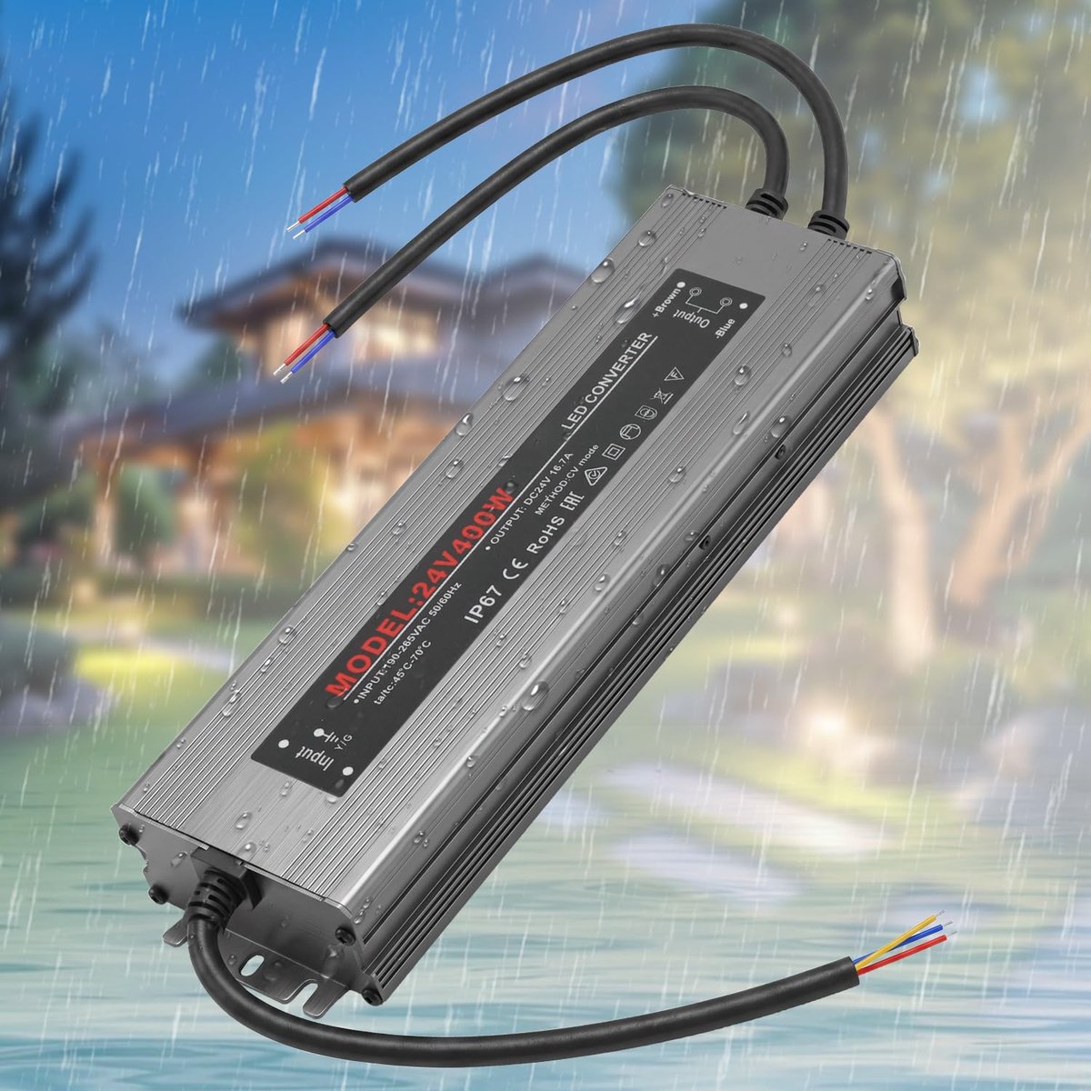 Led-transformator, 24 V, 400 W, IP67, waterdicht, led-voeding