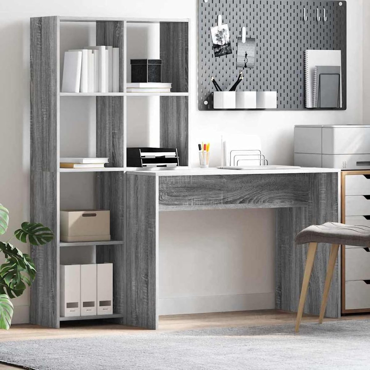 Schrijftafel, grijs, Sonoma 138,5 x 55 x 143 cm, hout, voor pc-werk, slaapkamer, kleine ruimtes, werkkamer