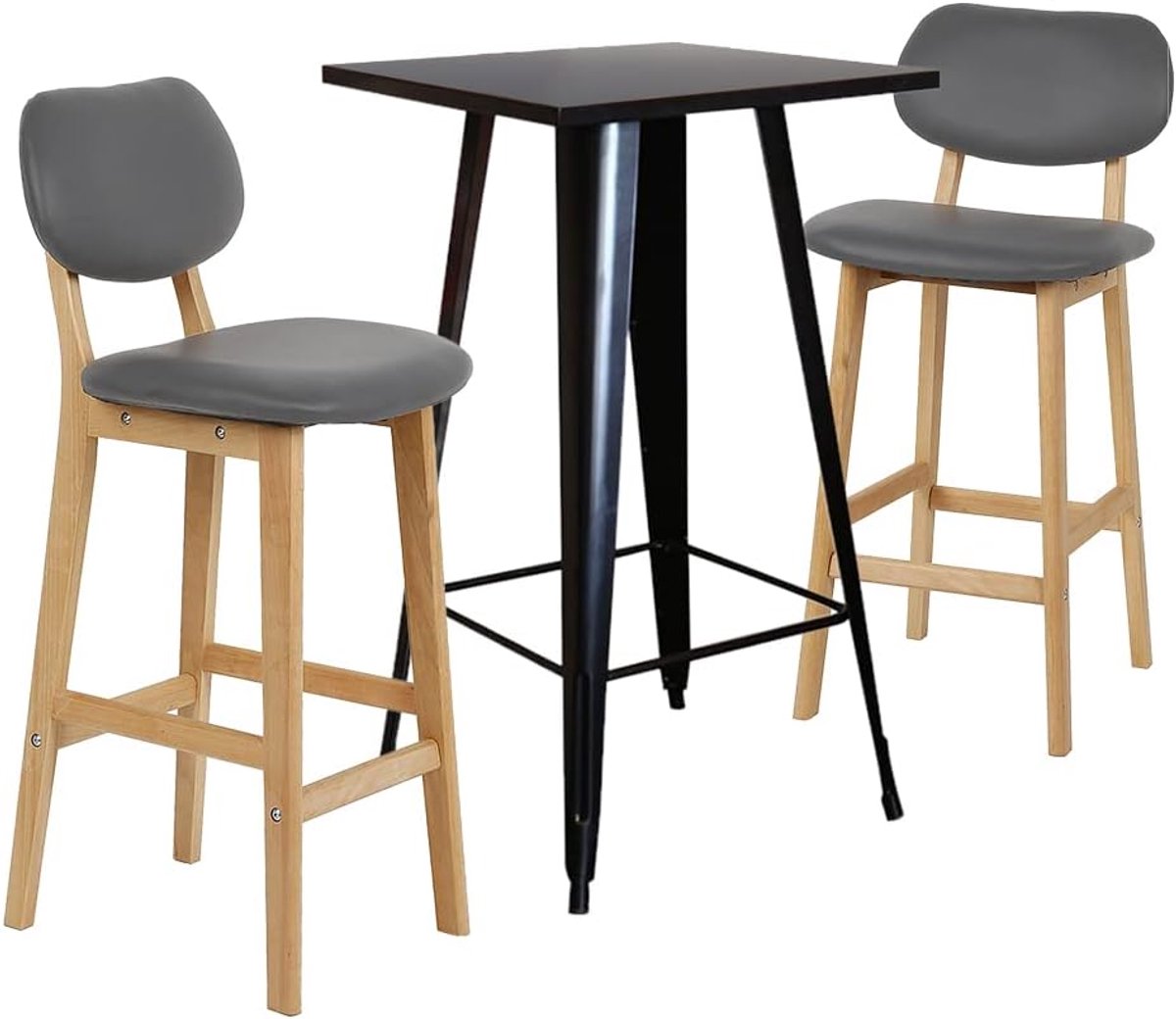 Eettafel Keukentafel Kleine Eetkamertafel met Houten Plaat Vierkante Tafel Eiken Look met Metalen Poot voor Woonkamer Balkon Eetkamer-60 x 60 x 110 cm - Zwart
