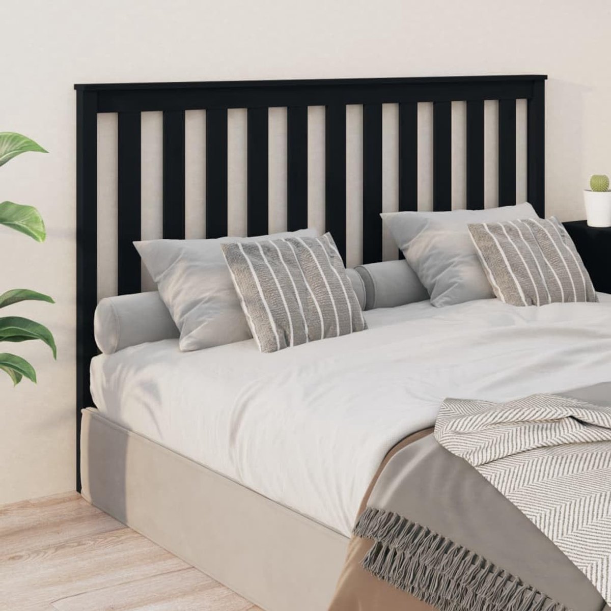 Hoofdeinde zwart, 166 x 6 x 101 cm, massief grenen, hoofdeinde voor slaapkamer, slaapkamer, hotels