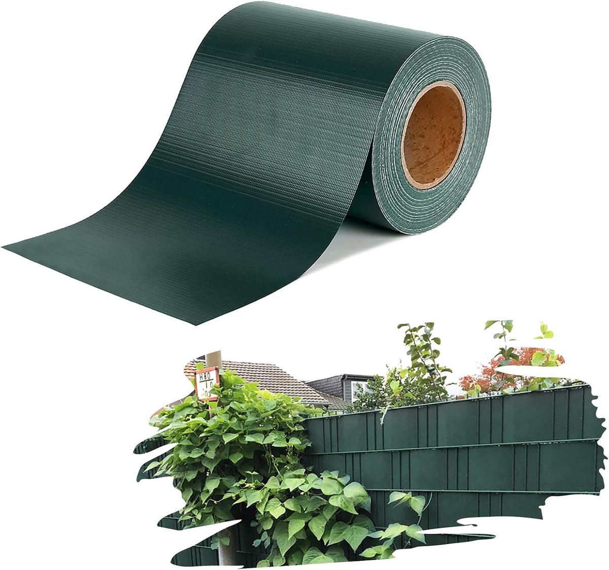 Strips 65m x 19cm PVC hekfolie incl. clips, 100% ondoorzichtig UV-bestendig weerbestendig, inkijkbescherming voor dubbelstaafmatten tuinhek balkon terras, groen