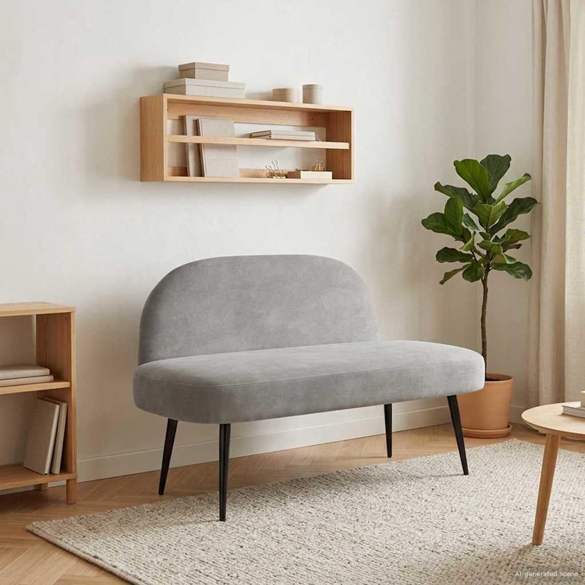 Bank met rugleuning, 110 x 60 x 76 cm, fluweel, zitbank voor woonkamer, lichtgrijs