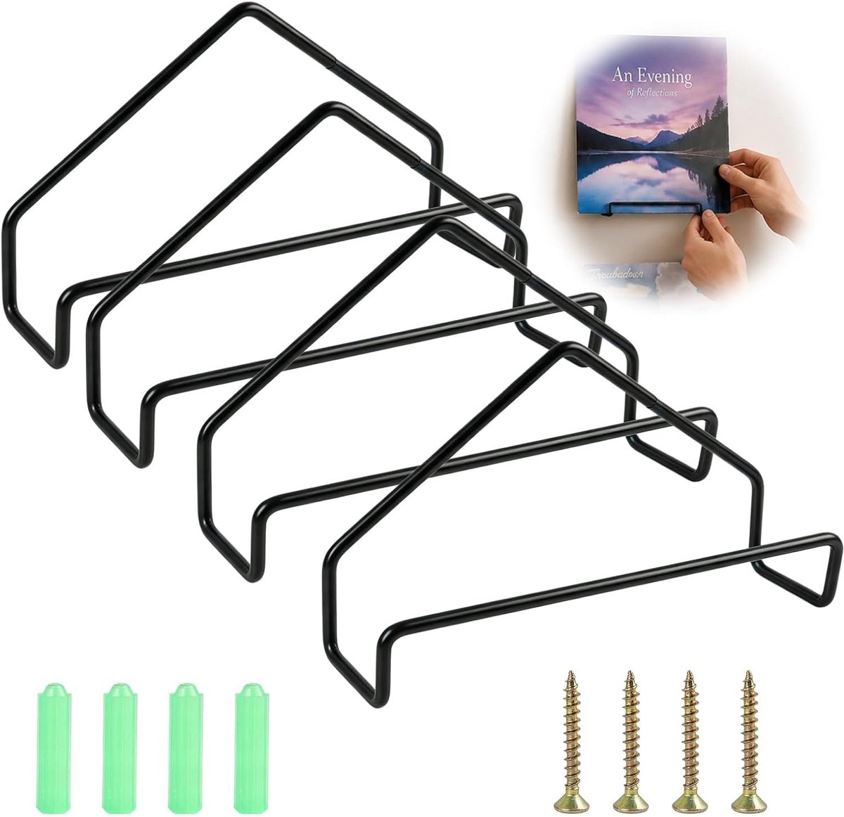 Set van 4 vinylhouders, metaal, 16 x 4,4 x 9 cm, decoratie voor vinylplaten