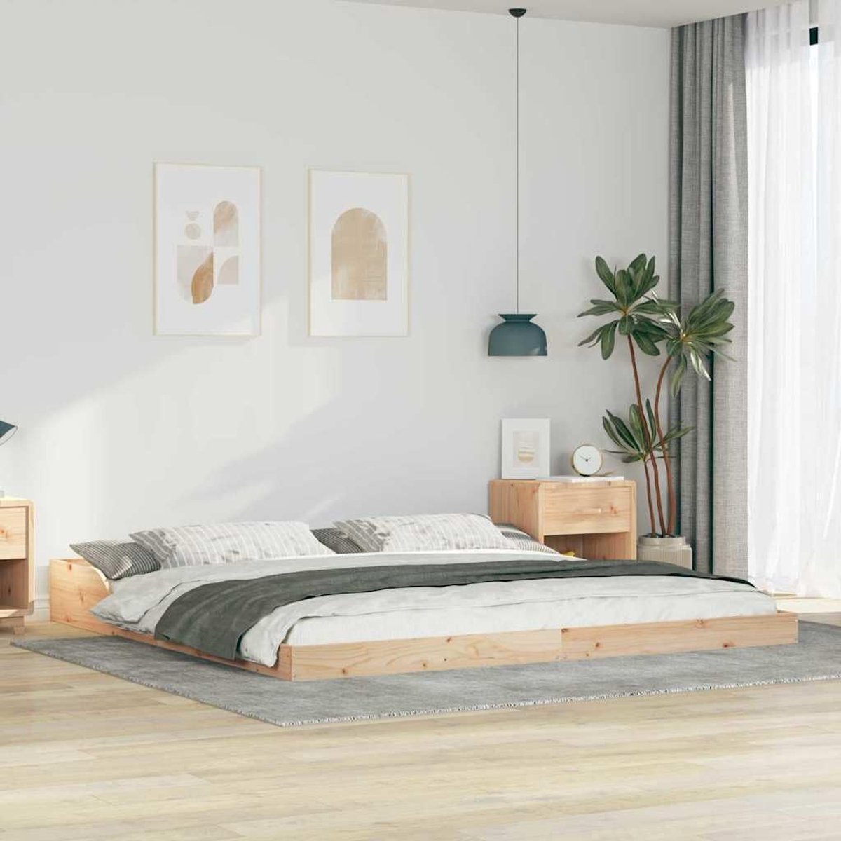 Grenenhout minimalistisch platformbed 180 x 220 cm naturel