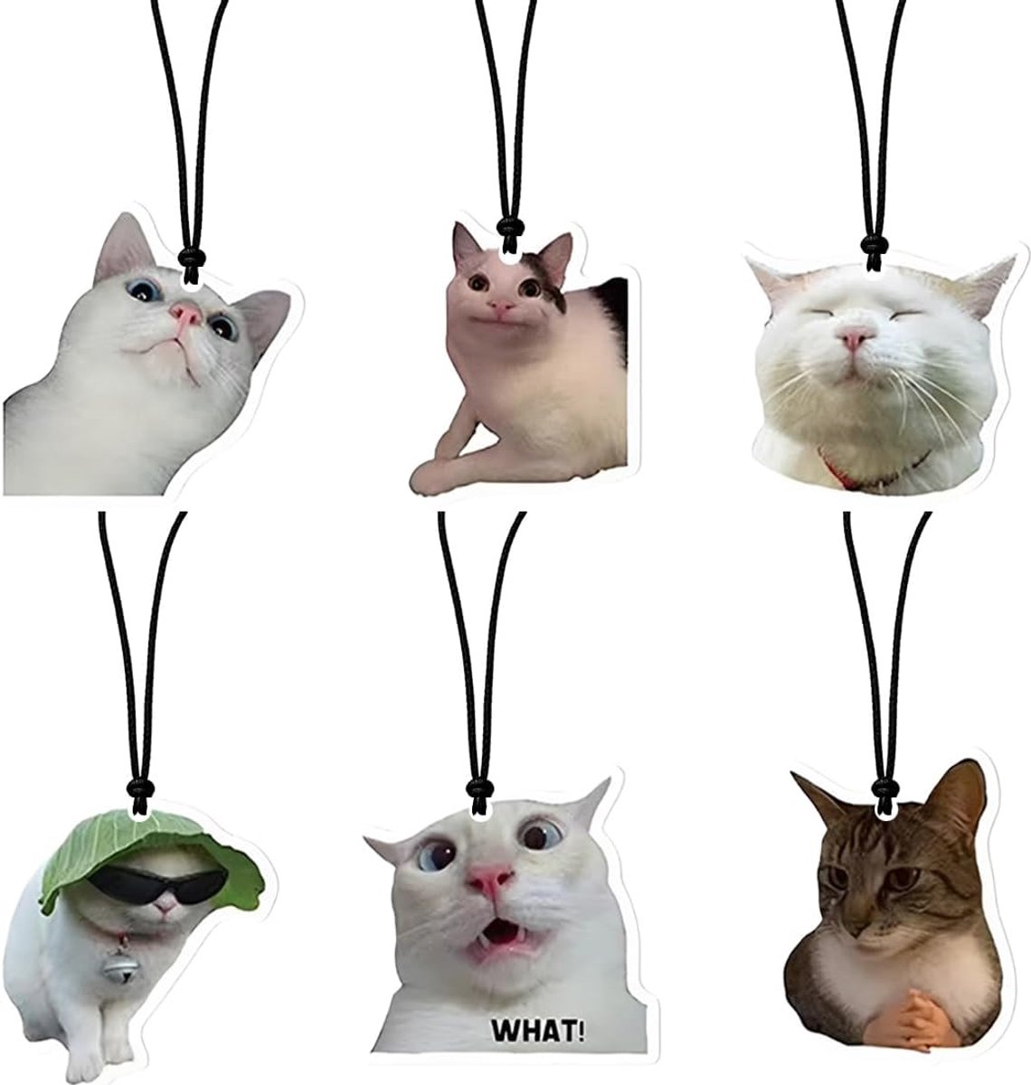 6 autogeuren, hanger met grappige kattenmotieven, luchtverfrisser om op te hangen aan de achteruitkijkspiegel, interieurdecoratie, duurzaam en origineel, D
