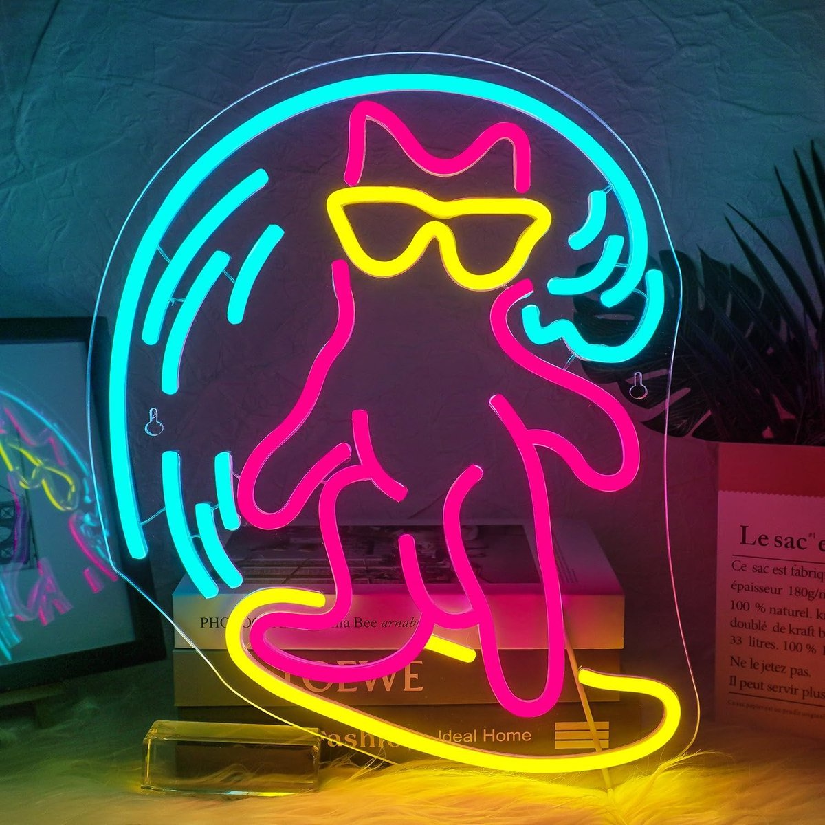 ineonlife Neonbord voor katten, surfen LED bord, dimbaar als wanddecoratie, dierenneonbord voor strand, surfwinkel, kleine bar, slaapkamer, feestdecoratie