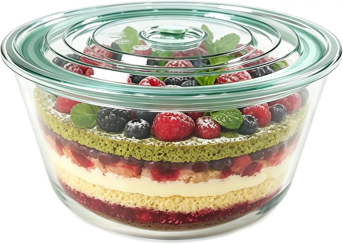 Dessertschalen 800 ml van borosilicaatglas met deksel en luchtventiel