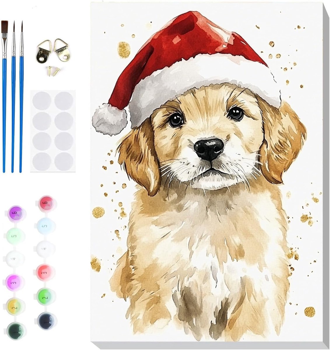 Schilderset op cijfers voor volwassenen - 20 x 20 cm - puppy goud - eenvoudig te schilderen - ShopVlot