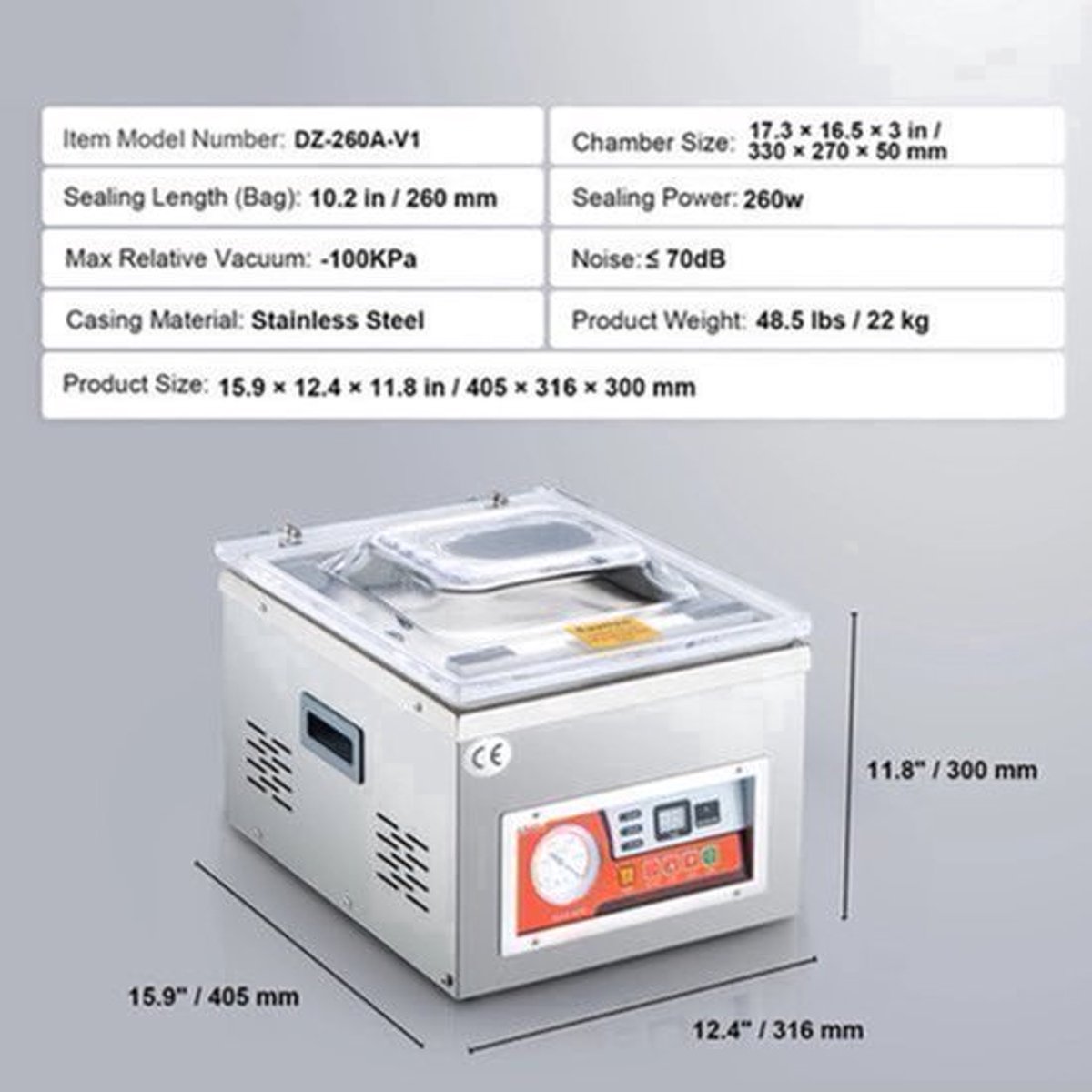 Vacumeermachine - Vacuümverpakkingsmachine - Vacuümmachines - Kamermodel Vacuümsealer - 260W - met 15,7" Seallengte - Commerciële - Foodsaver - Seal Apparaat - voor Nat Voedsel, Vlees en Marinades