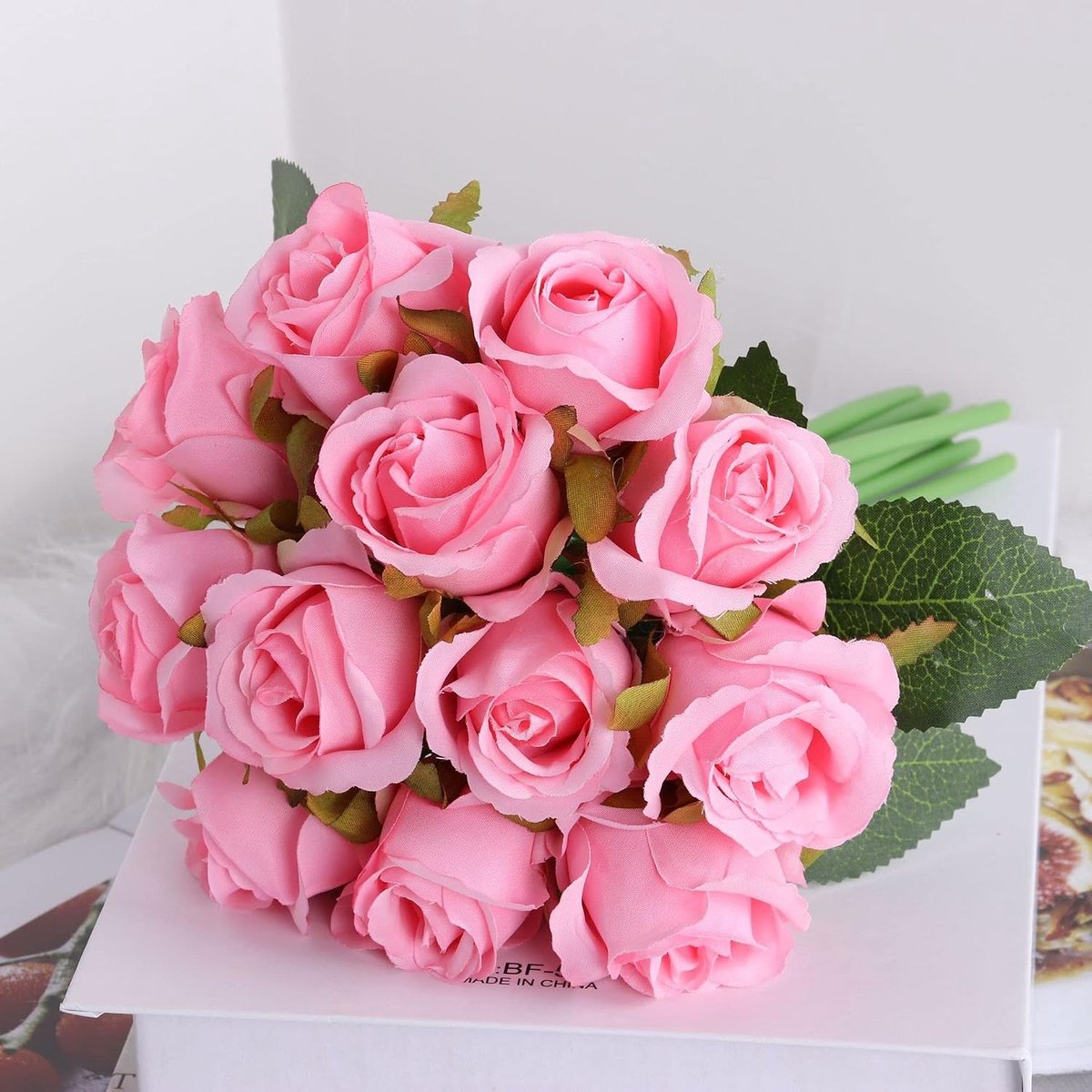 Nepbloemen 12 hoofden kunstmatige zijde rose bloemen boeket wit roze rood for bruiloft bruids partij thuis huis tuin festival bar decoratie kunstbloem (Color : H03)