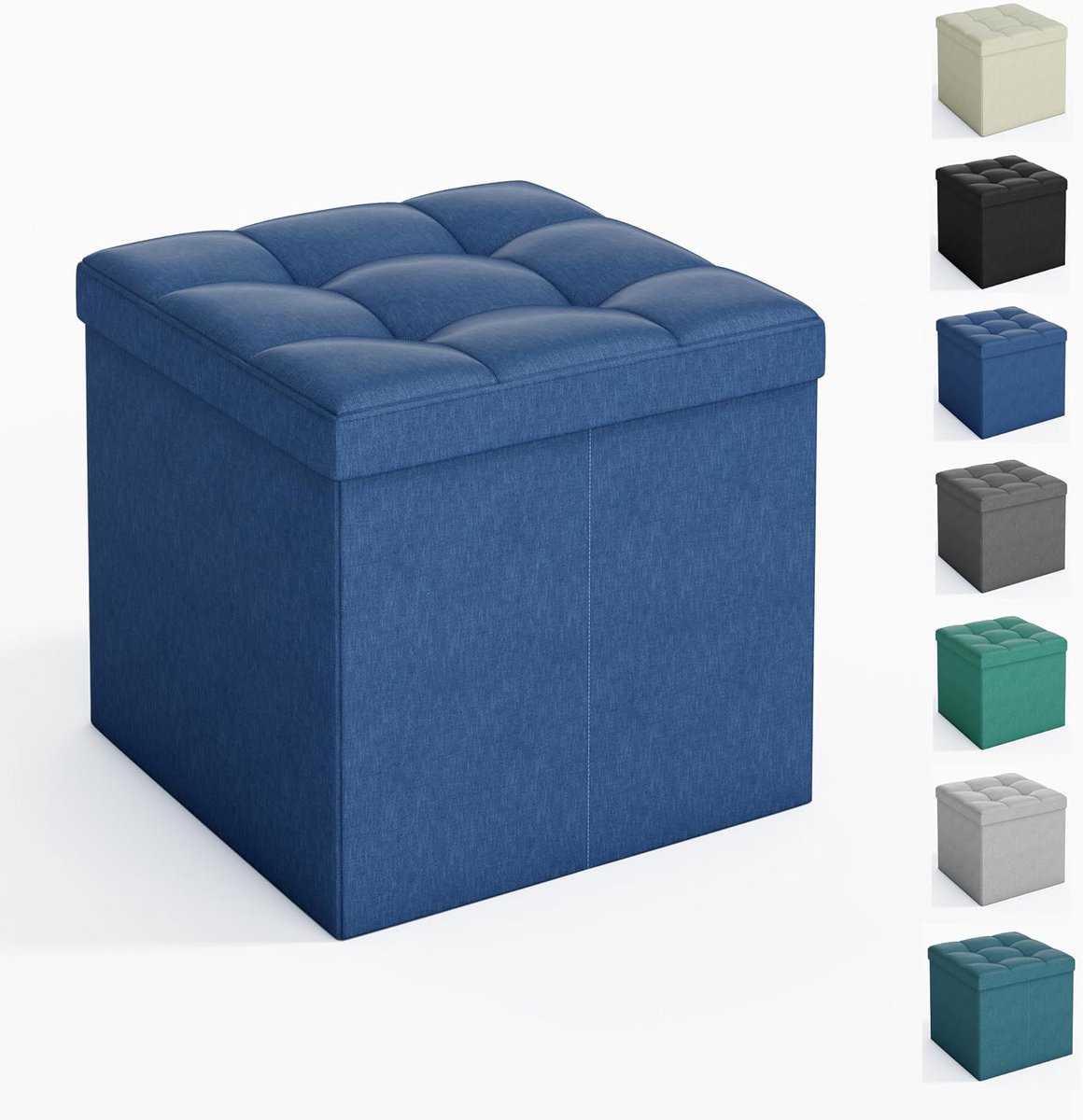 Mcc direct Opvouwbare opbergbank met deksel, poef en voetenbank met opbergruimte voor slaapkamer, woonkamer en hal, 36 cm, blauw