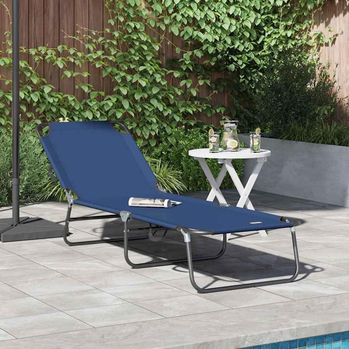 Ligstoel blauw 188 x 57 x 86,5 cm polyester ligstoel met verstelbare rugleuning en opvouwbaar stalen frame voor tuin en terras