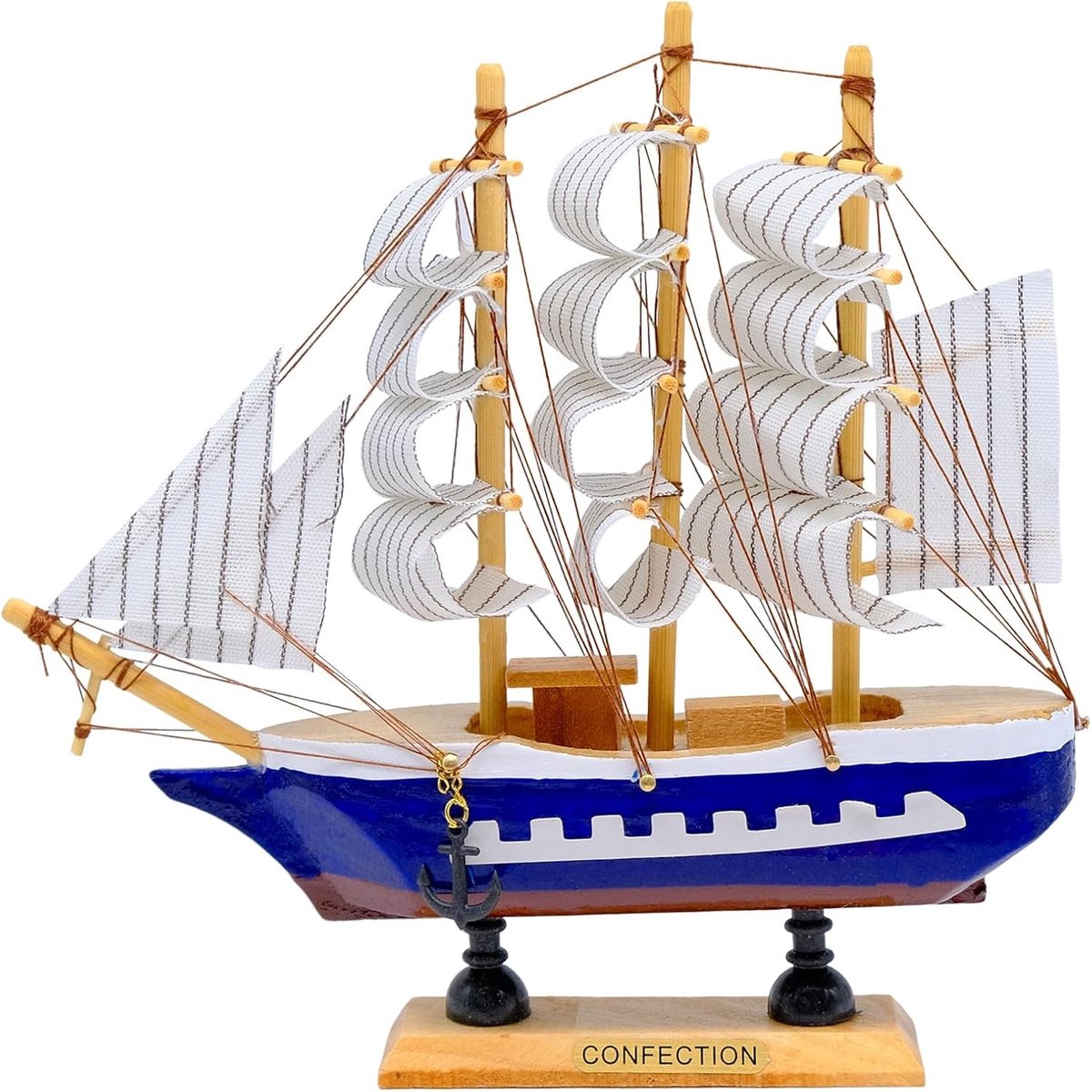 Vintage Houten Zeilboot Model - 24cm Mediterraan Zeilschip, Maritieme Decoratie voor Bureau en Kantoor, Piratenschip Decoratie