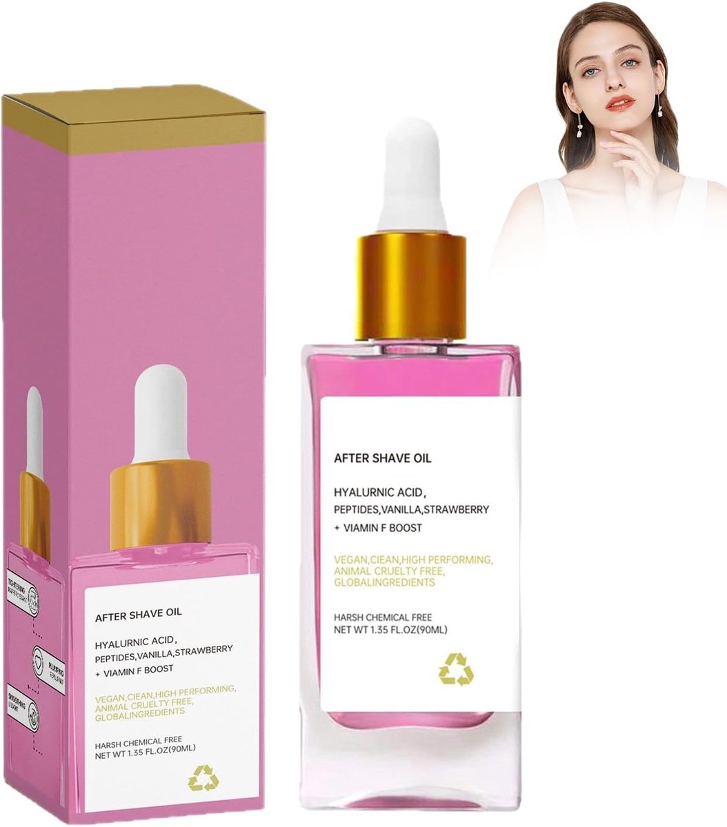 Aftershave-olie met aardbeienextract, 90 ml, verzorgingsolie voor dames, multifunctionele verzorgingsolie met aardbeien, voor scheerverzorging aan benen, oksels, intieme zones, vocht