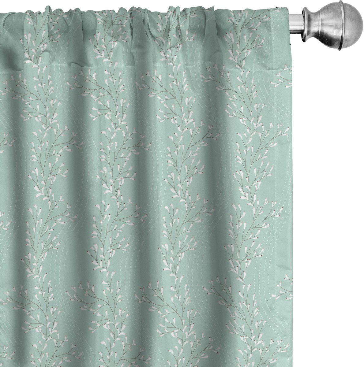 ABAKUHAUS Lente Raamgordijnen, Pastel Tuin Takken Flora, Lichtgewicht decoratieve 2-delige set met roedezak, 2 stuks 75 cm B x 225 cm L, Mintgroen Groen en wit