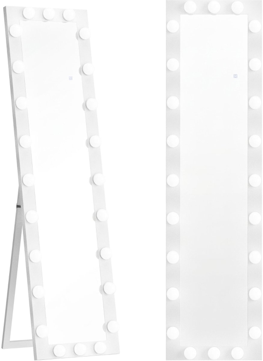 ZYLARO Passpiegels - 150 x 40 cm - LED-spiegel Met 24 Lichtbronnen - 3 Lichtkleuren - Vrijstaand Of Leunend - Wit