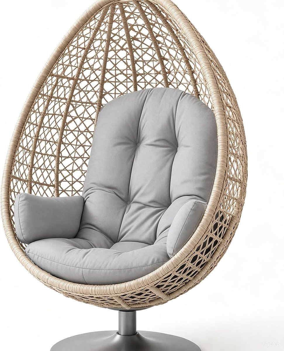 outdoor, waterafstotend, dik gevoerd, zitkussen voor hangstoel met ronde vorm en bevestiging, kussen voor papasan-eierstoel, balkon, tuin, grijs