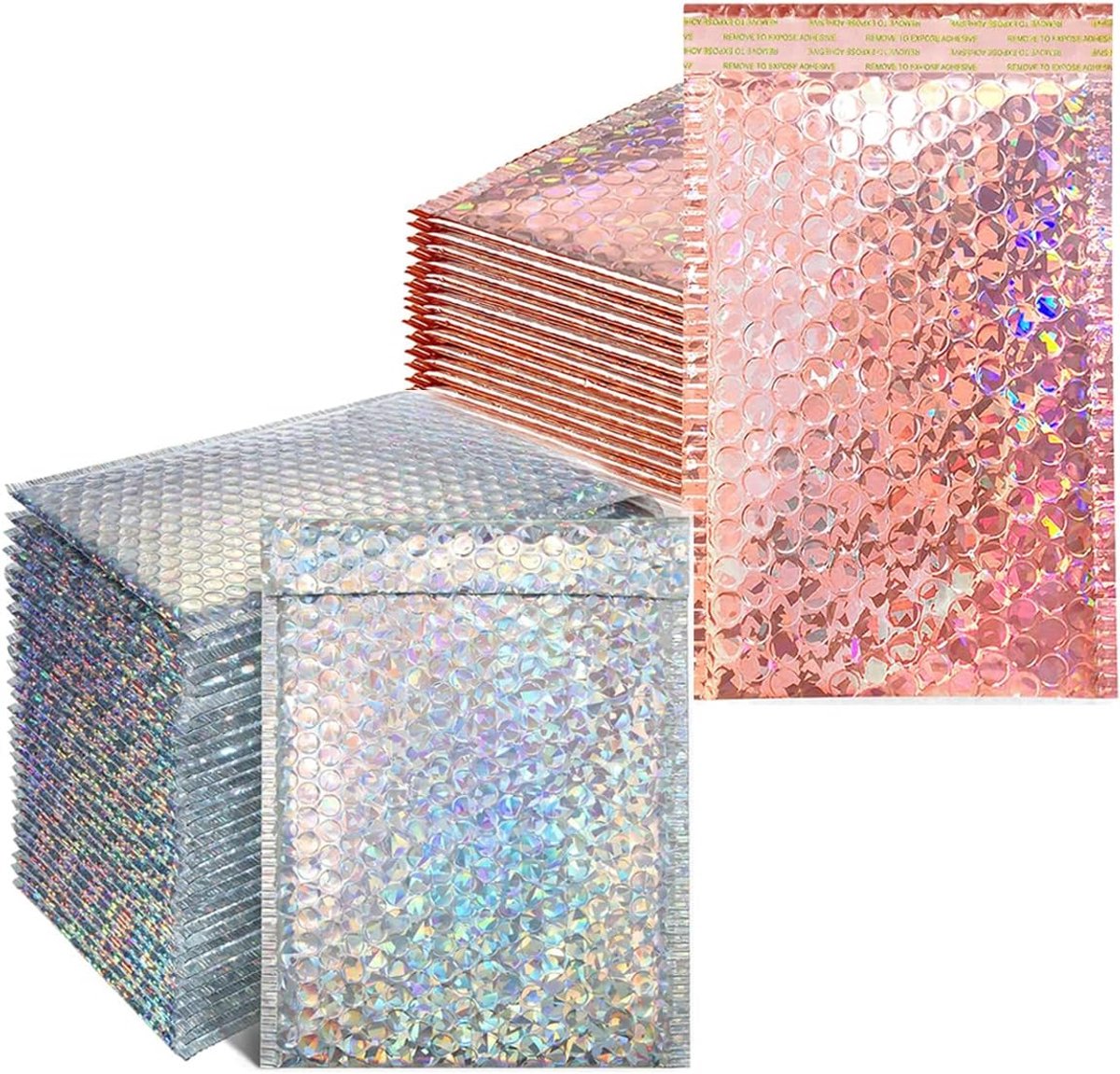40 stuks zelfdichtende verzendzakken van polyethyleen - metallic met holografisch inzicht - Poly Bubble zak voor verzending