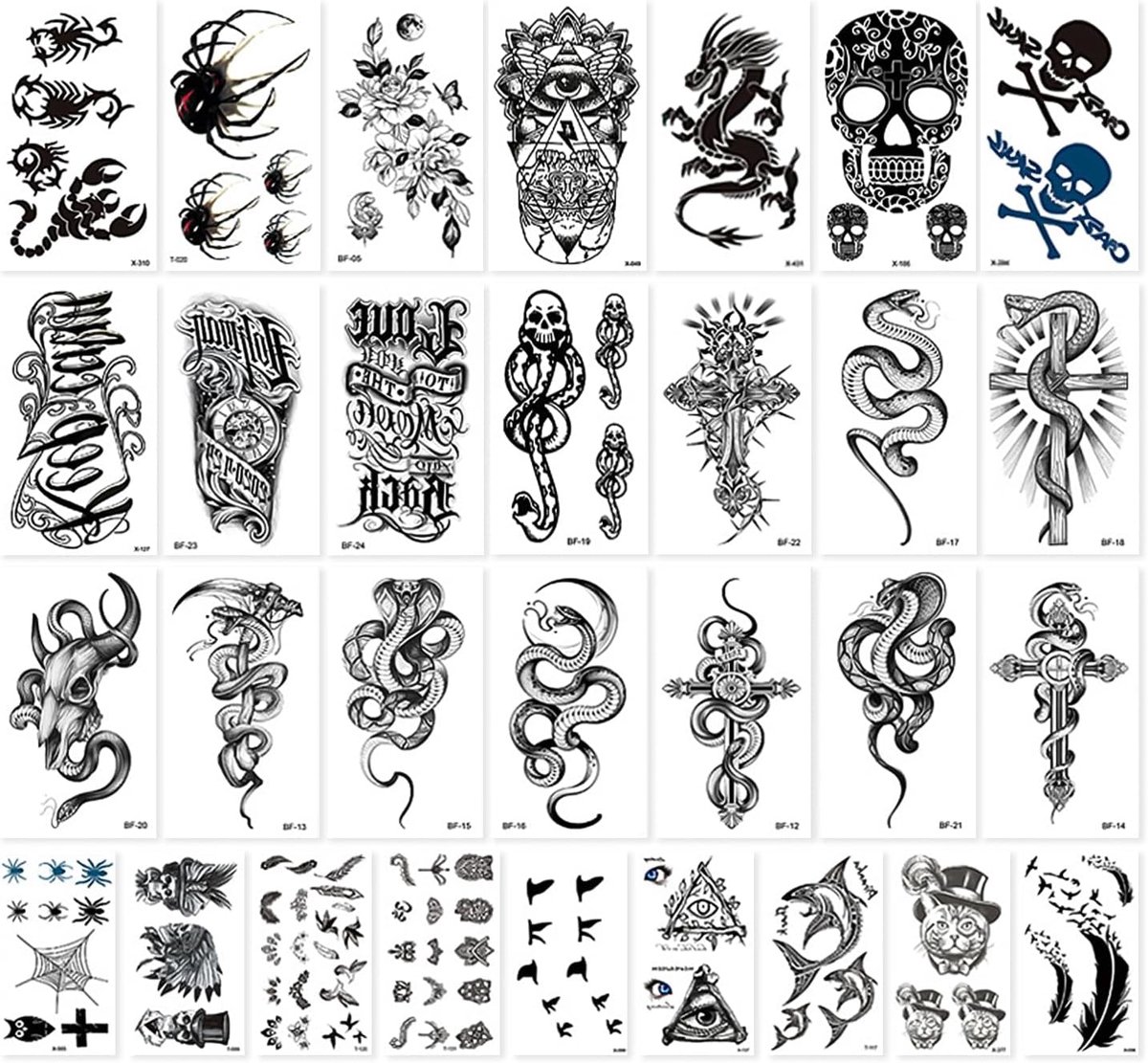 Tijdelijke tattoo-stickers, doodskoptatoeages, realistische 3D-tattoo-stickers, UV-bestendig, nep-tattoo-stickers, rock, punk, voor feest, festival