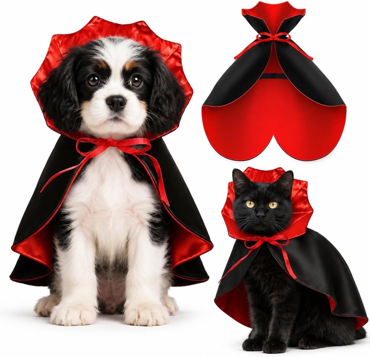 Huisdierkostuum, vampiercape, S, zwart/rood, voor honden en