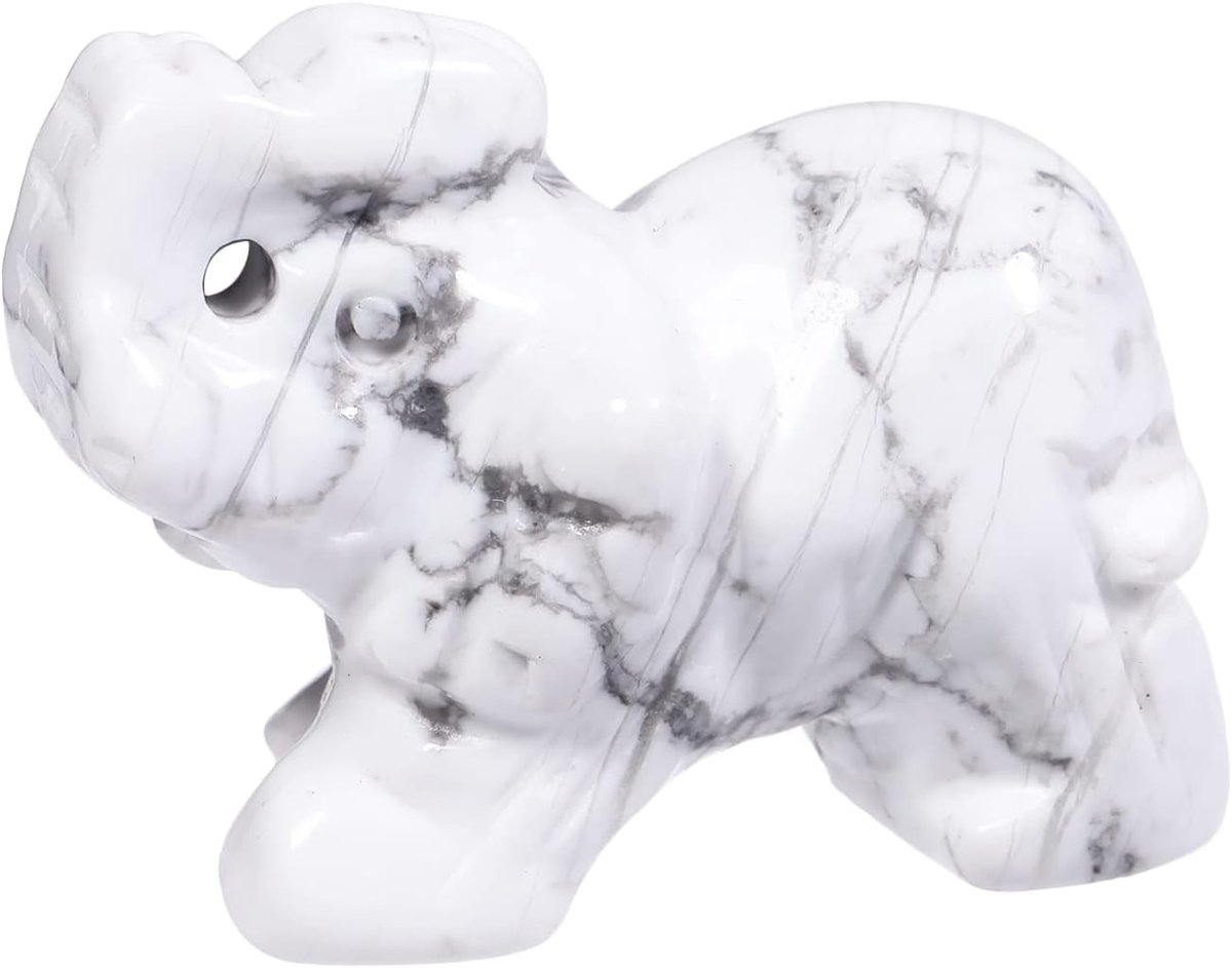 40 mm handgesneden kristallen olifant figuren, gelukkige tas steendierbeeld sculptuur huisdecoratie, witte howliet turquoise