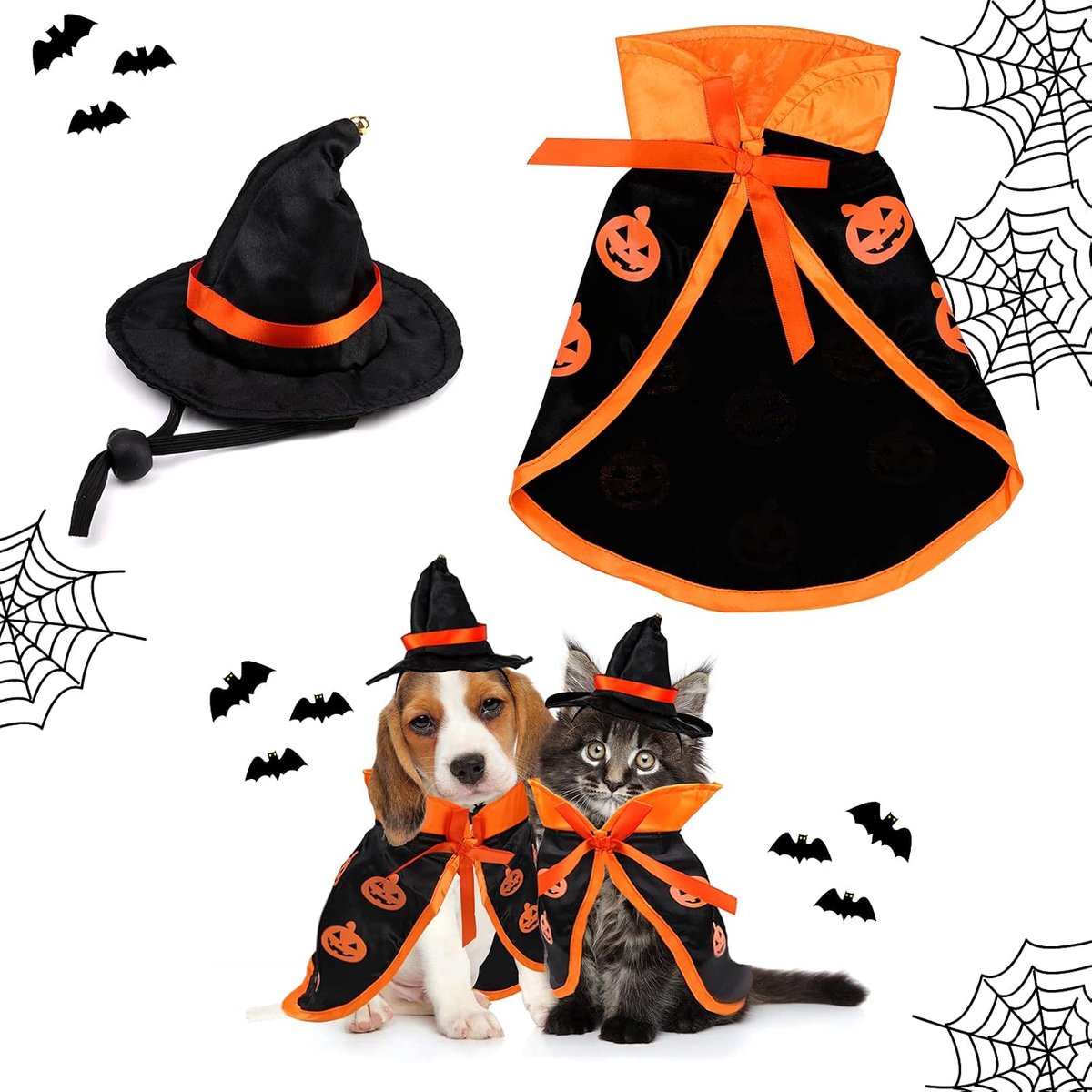 Huisdier Halloween tovenaar kostuum met hoed, katten kleine honden zachte kleding outfit heks cape, huisdieren kostuum kleding cosplay kleding voor katten honden kitten puppy kleine dieren