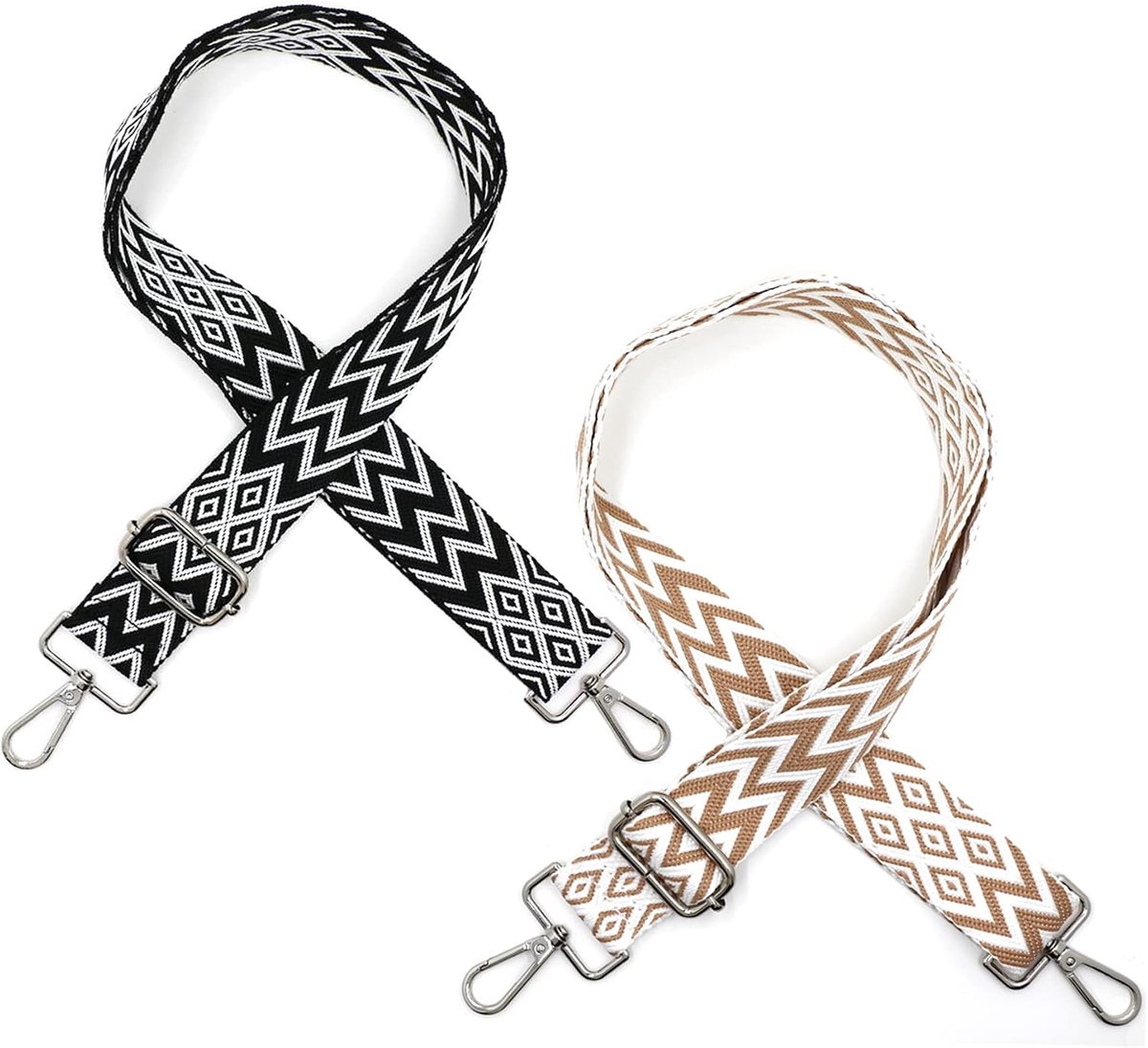 Schouderriem voor tassen, breed, 3,8 cm, tasriem, boho, 80-141 cm, draagriem, schouderriem met karabijnhaak voor schoudertassen, tassen, handtassen (2 kleuren) (2 stuks)