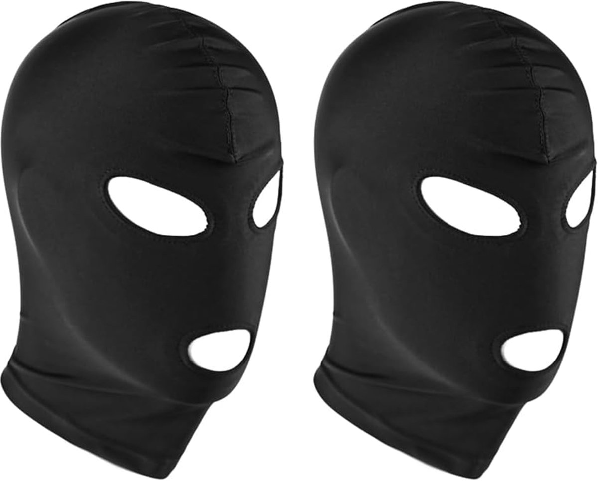 2 stuks 3-gaats volledig gezicht skimasker, uniseks, zwart skimasker, lichtgewicht ademende hoofddeksels helmvoering voor motorfiets, fietsen, skiën, jacht, Zwart, 1-2