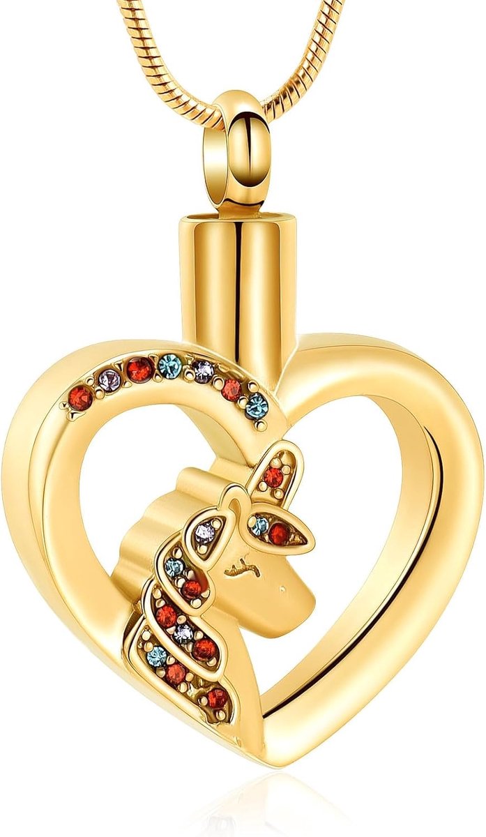 memorial jewelry Crematie-sieraad, eenhoorn, hart, bedelhanger, halsketting, crematie-urn, sieraden, as, aandenken, roestvrij staal, kristallen hanger