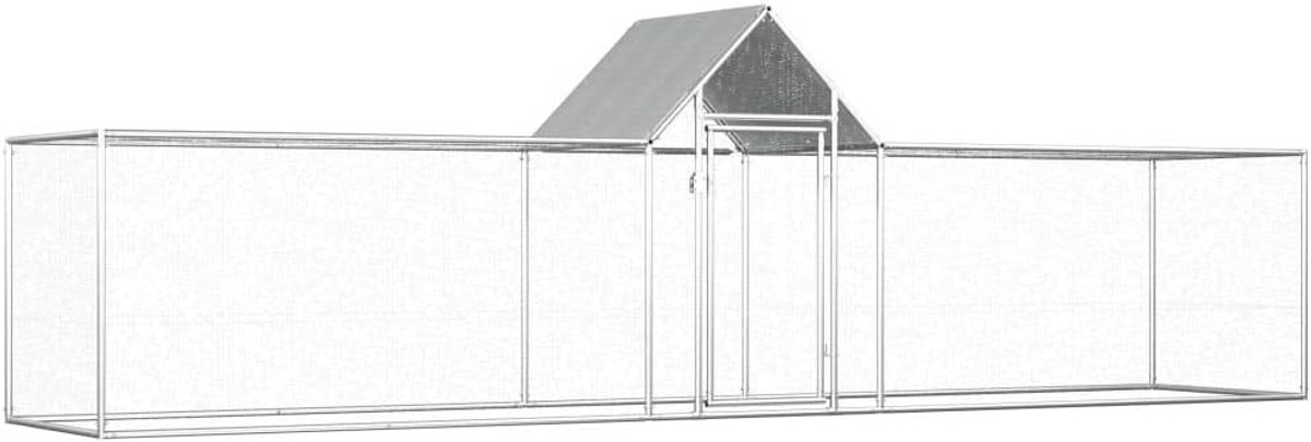 Kippenhok van verzinkt staal 5 x 1 x 1,5 m, kippenhok voor buiten, tuinhuis van verzinkt staal, kooi voor kippen in de open lucht, omheining voor kippenhok met slot, frame van verzinkt staal