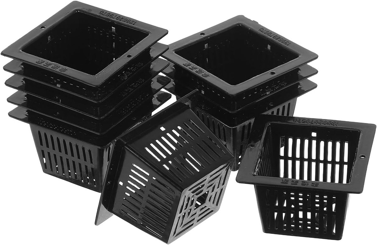 10 Stuks Vierkante Plantmanden voor Hydrocultuur Aquaponics Zwart met Ventilatiegaten voor Gezonde Wortelgroei Brede voor Eenvoudig Transport Geschikt voor Tomaat Peper