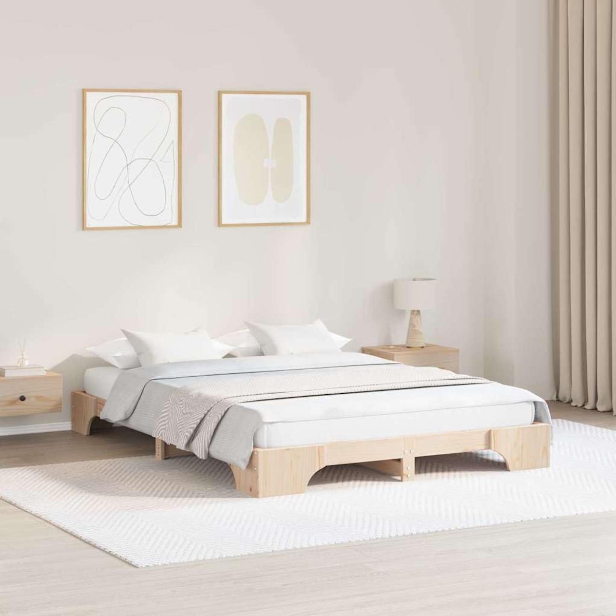 Grenenhout modern slaapkamerdesign 140x200 cm naturel