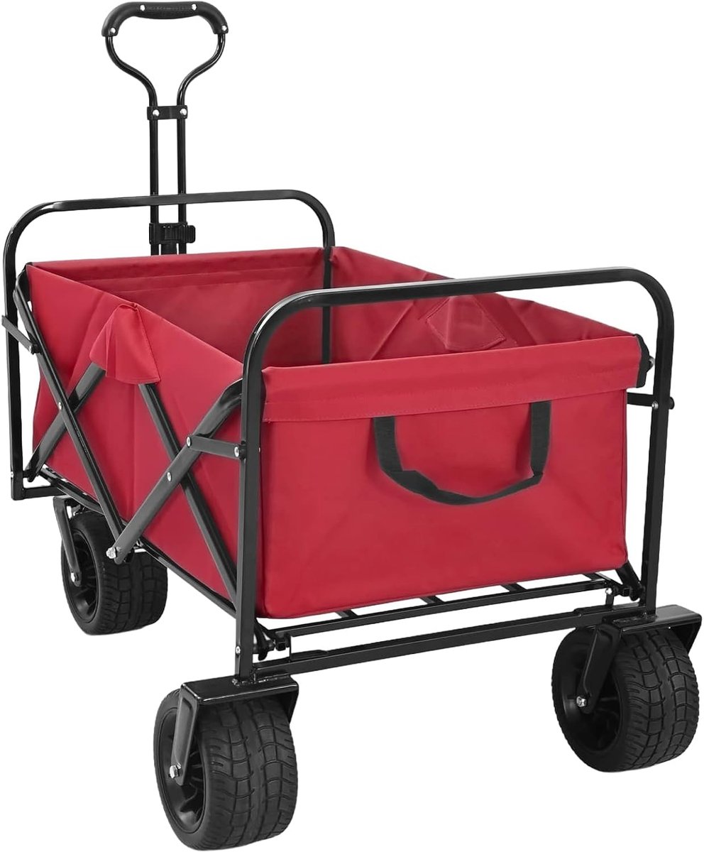 Opvouwbare trolley rood, 89 x 63 x 96 cm, staal/polyester Oxford, 360° wielen, verstelbaar stuur, binnen en buiten