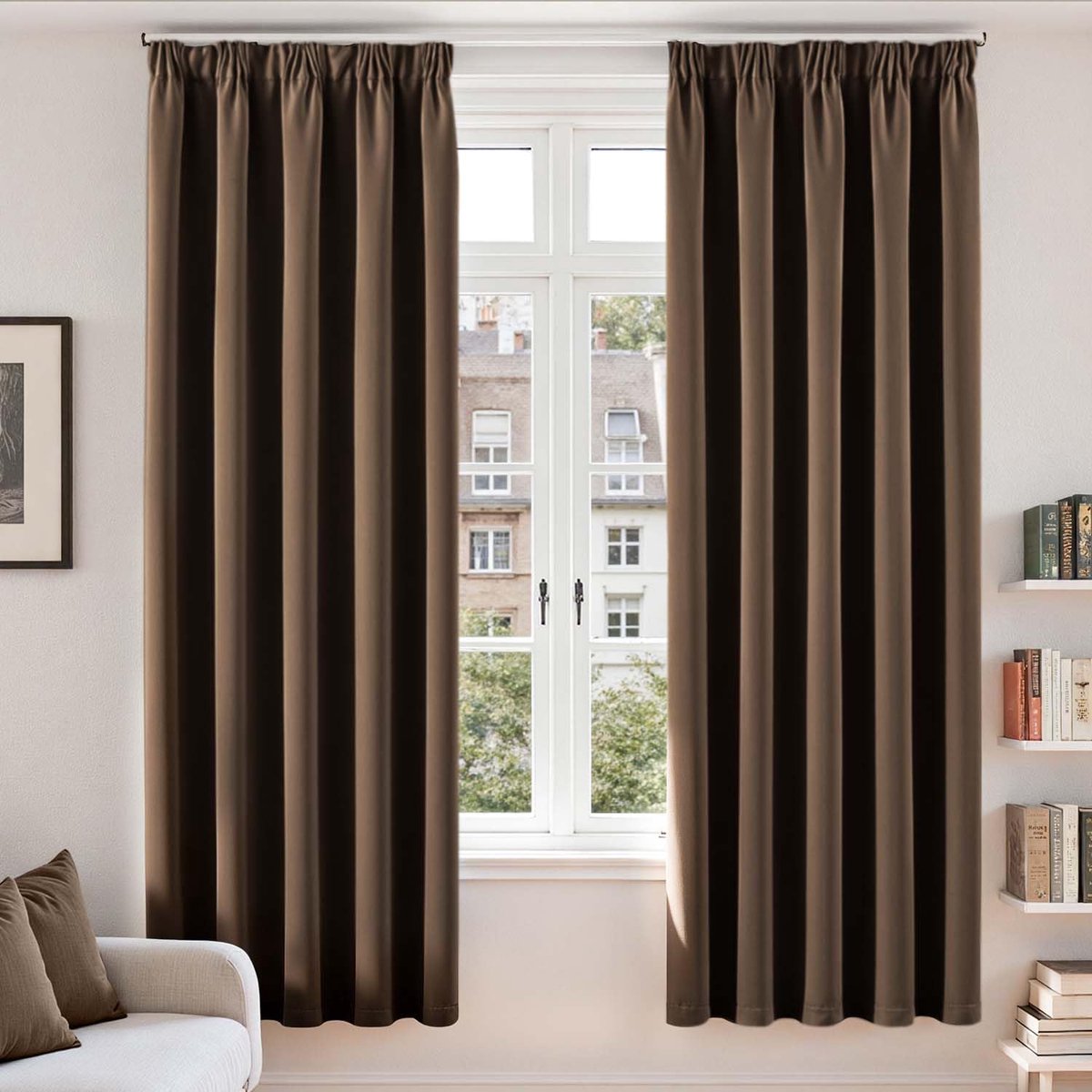 Gordijnen met plooiband, ondoorzichtig, H 200 x B 140 cm, set van 2